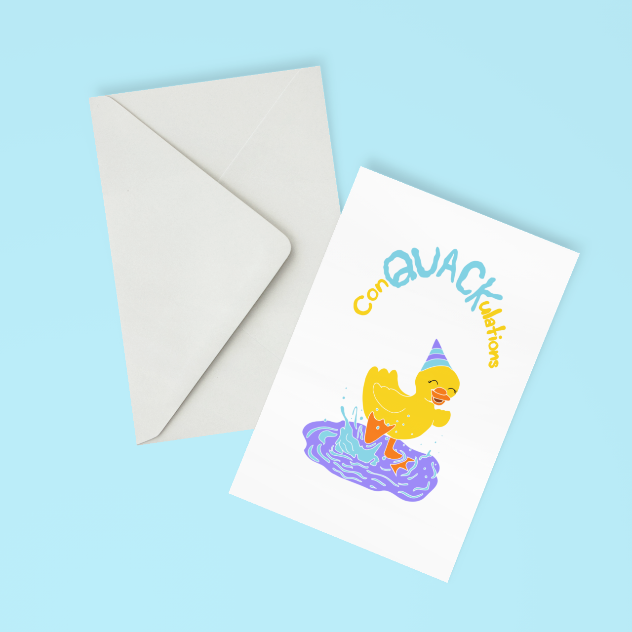 Conquackulations card designed by Jodi Gray to be printable with an envelope