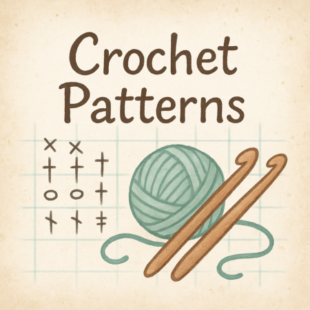Crochet patterns category tile featuring chart symbols and crochet hooks