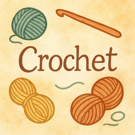 Crochet category tile featuring yarn and a hook