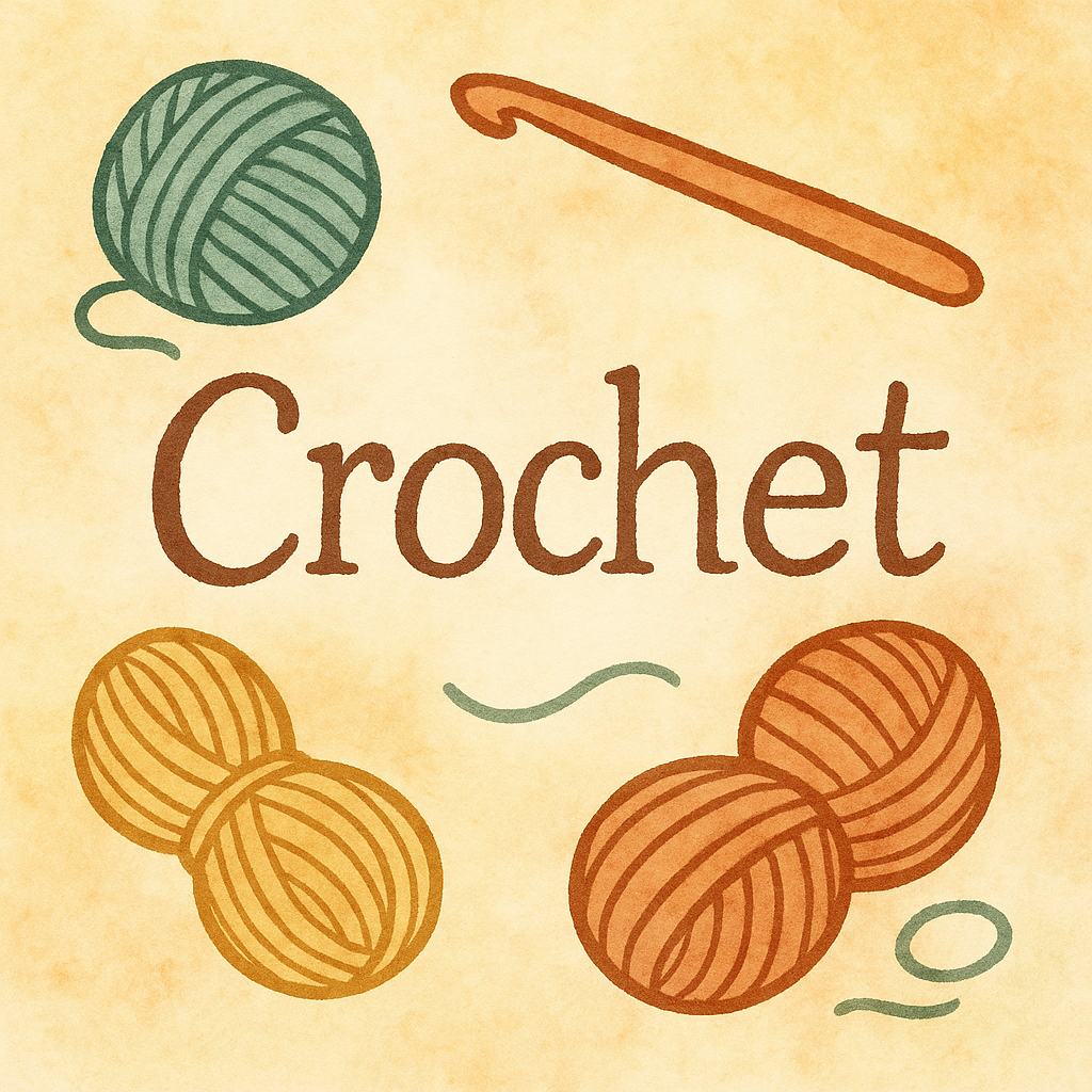 Crochet category tile featuring yarn and a hook