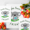 Printable greeting card shown in four sizes — A5, A6, Half Letter, and 5x7 — displayed on A4 and US Letter paper examples.