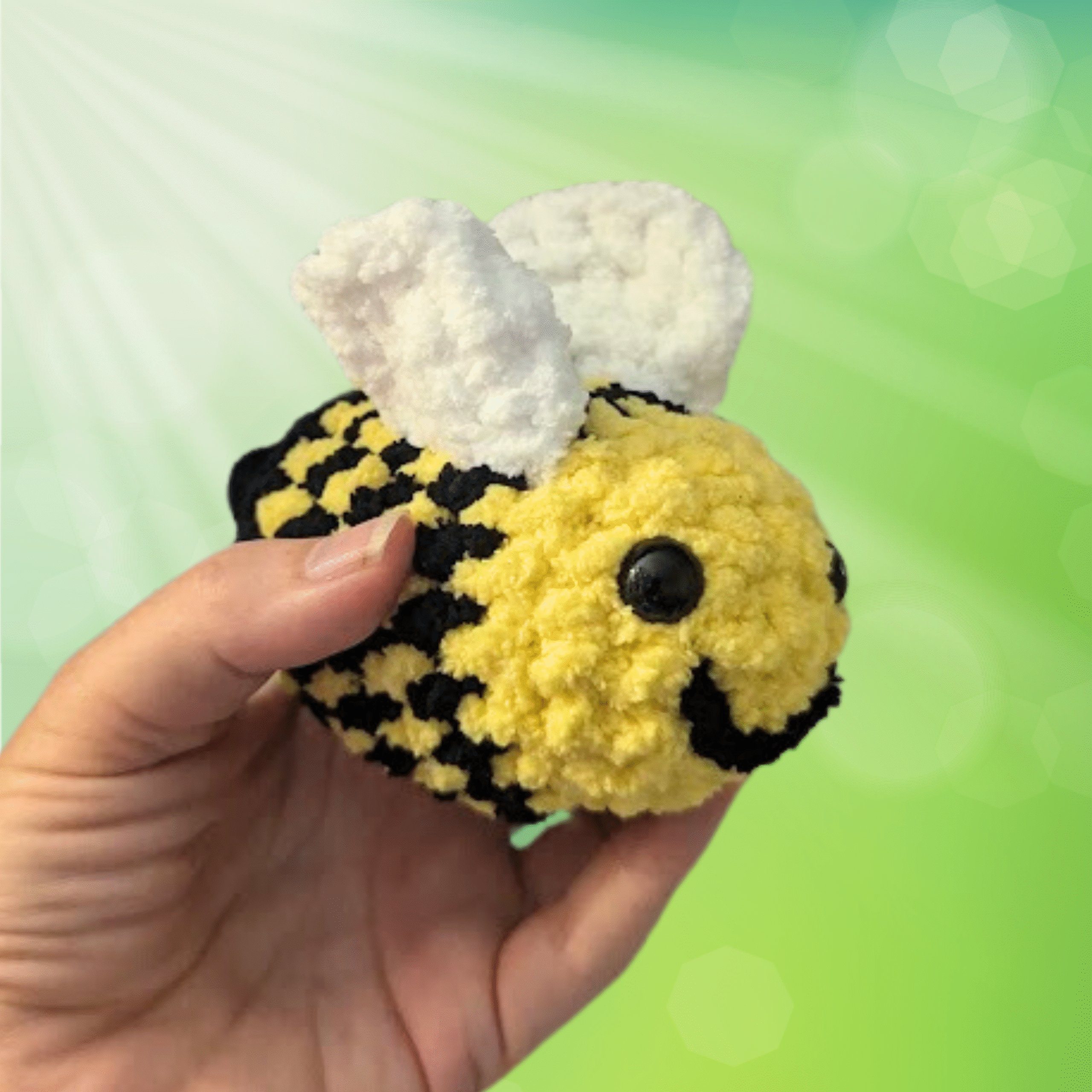 small bee in hand oblique view